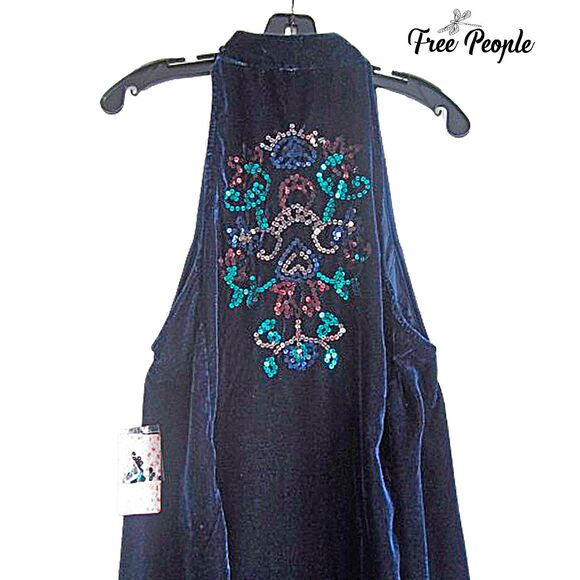 FREE PEOPLE NEW JILL Halter Embellished-Sequin Velour Swing Dress XS - Picture 11 of 12